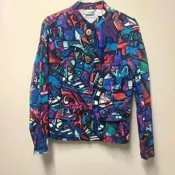 Chico's Jackets & Blazers - Chico's Women's Colorful Abstract Button Up Lightweight Jacket Multicolor Size M